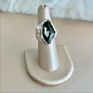 Irregular Artisanal Black Resin Crystal Chunky Silver Ring